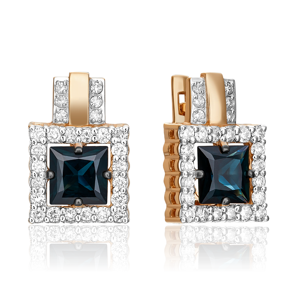 Серьги с английским замком из красного золота с сапфиром и бриллиантами 02-0729-00-105-1110-30