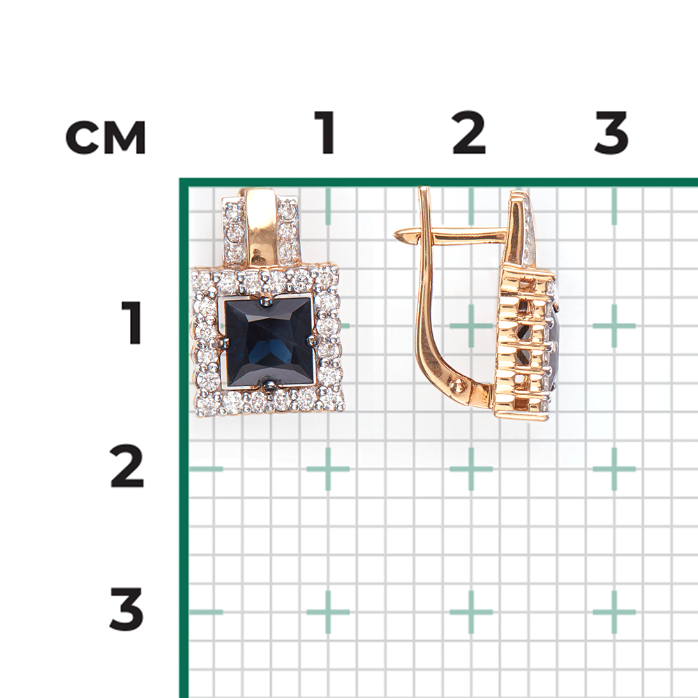 Серьги с английским замком из красного золота с сапфиром и бриллиантами 02-0729-00-105-1110-30