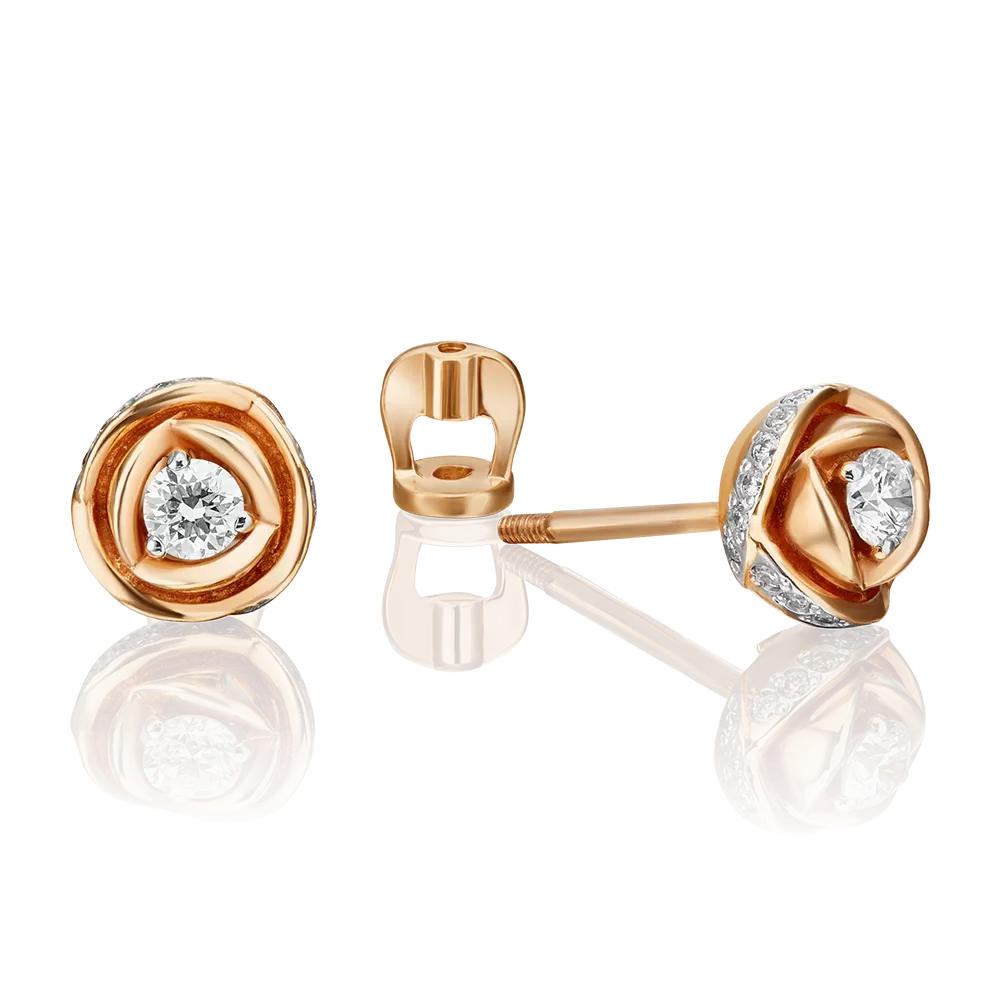 Серьги-пусеты «Бутоны» из красного золота с бриллиантами 02-0731-00-101-1110-30