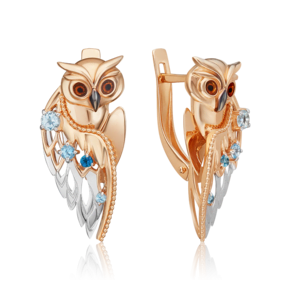 Серьги «Загадочность» с английским замком из комбинированного золота с топазами и эмалью 02-4893-00-201-1111