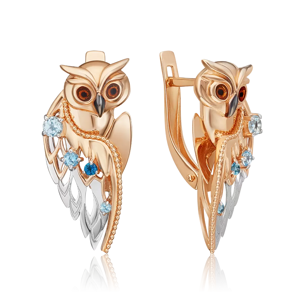 Серьги «Загадочность» с английским замком из комбинированного золота с топазами и эмалью 02-4893-00-201-1111