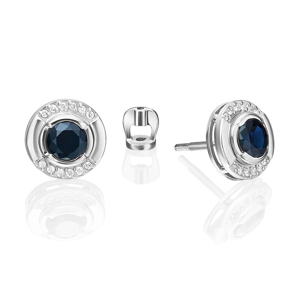 Серьги-пусеты из белого золота с сапфиром и бриллиантами 02-5230-00-105-1120