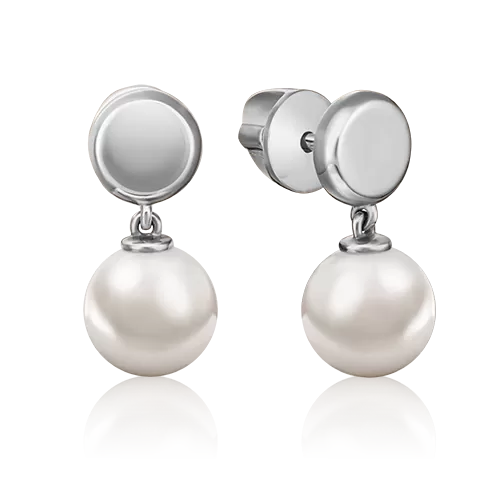 Серьги-пусеты из белого золота с жемчугом культивированным 02-4446-00-301-1120-31