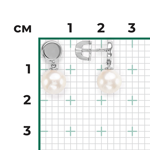 Серьги-пусеты из белого золота с жемчугом культивированным 02-4446-00-301-1120-31