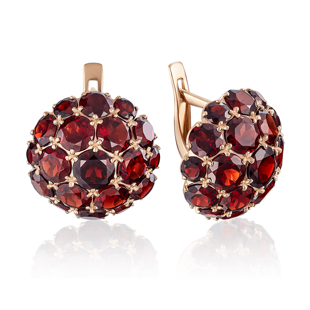 Серьги с английским замком из красного золота с гранатами 02-3188-00-204-1110