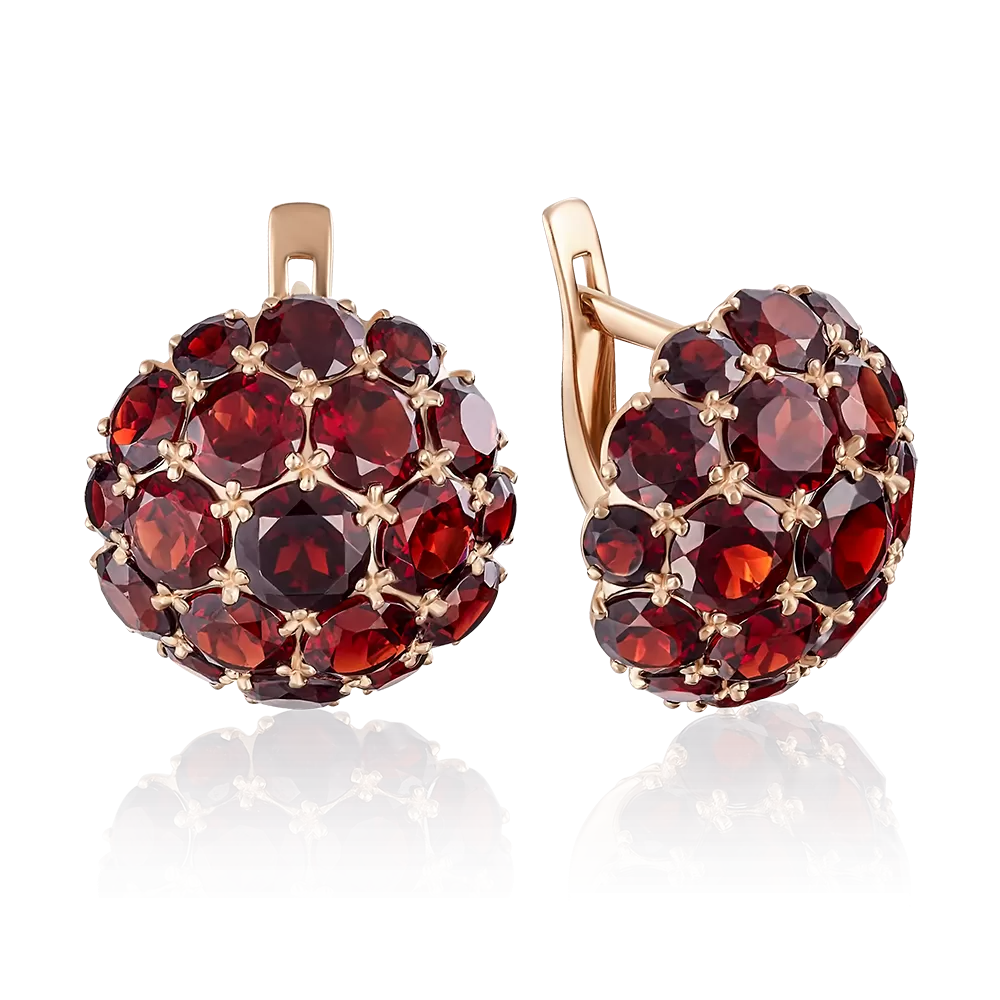 Серьги с английским замком из красного золота с гранатами 02-3188-00-204-1110