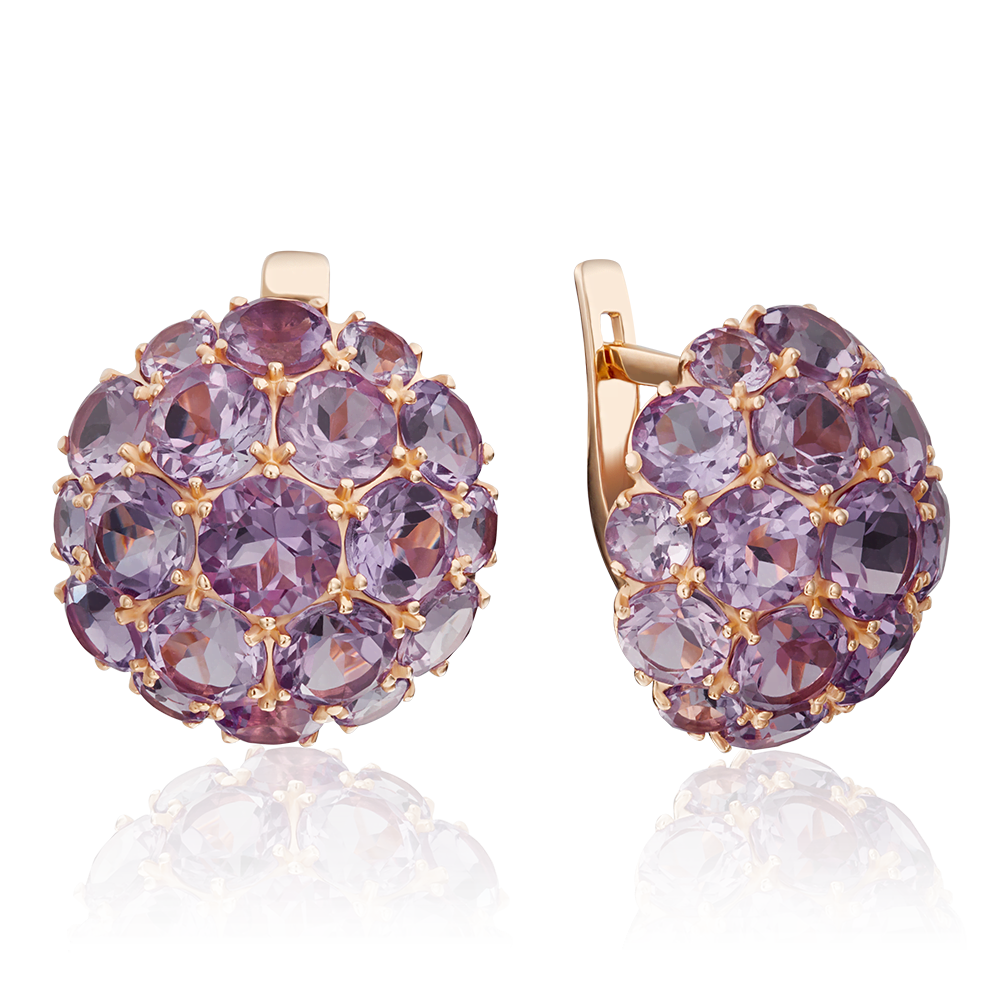 Серьги с английским замком из красного золота с аметистами 02-3188-00-203-1110-46