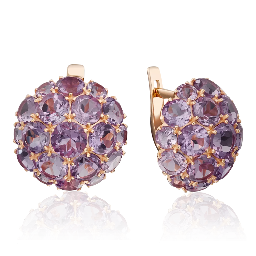 Серьги с английским замком из красного золота с аметистами 02-3188-00-203-1110-46