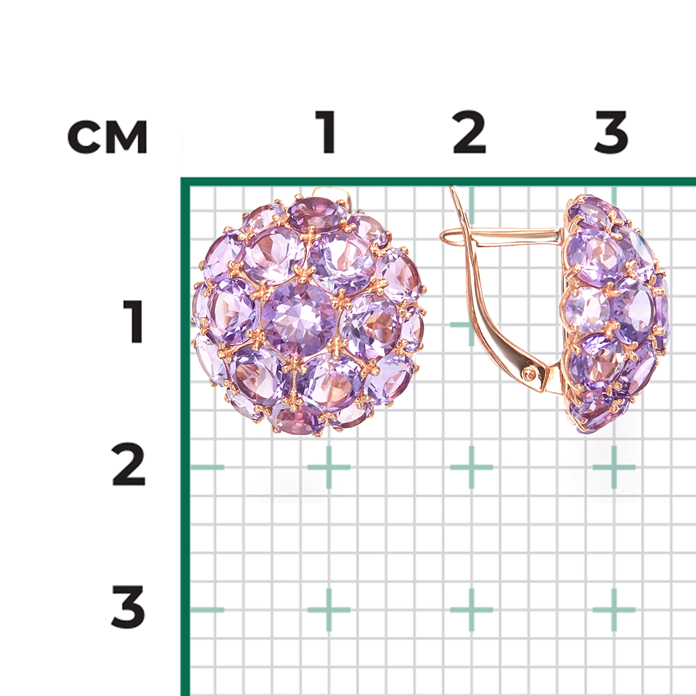 Серьги с английским замком из красного золота с аметистами 02-3188-00-203-1110-46