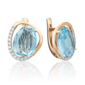 Серьги с английским замком из красного золота с топазом и фианитами 02-3190-00-207-1110-46