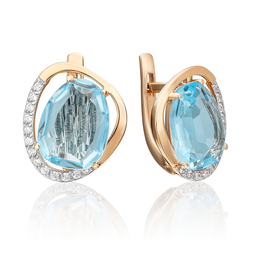 Серьги с английским замком из красного золота с топазом и фианитами 02-3190-00-207-1110-46