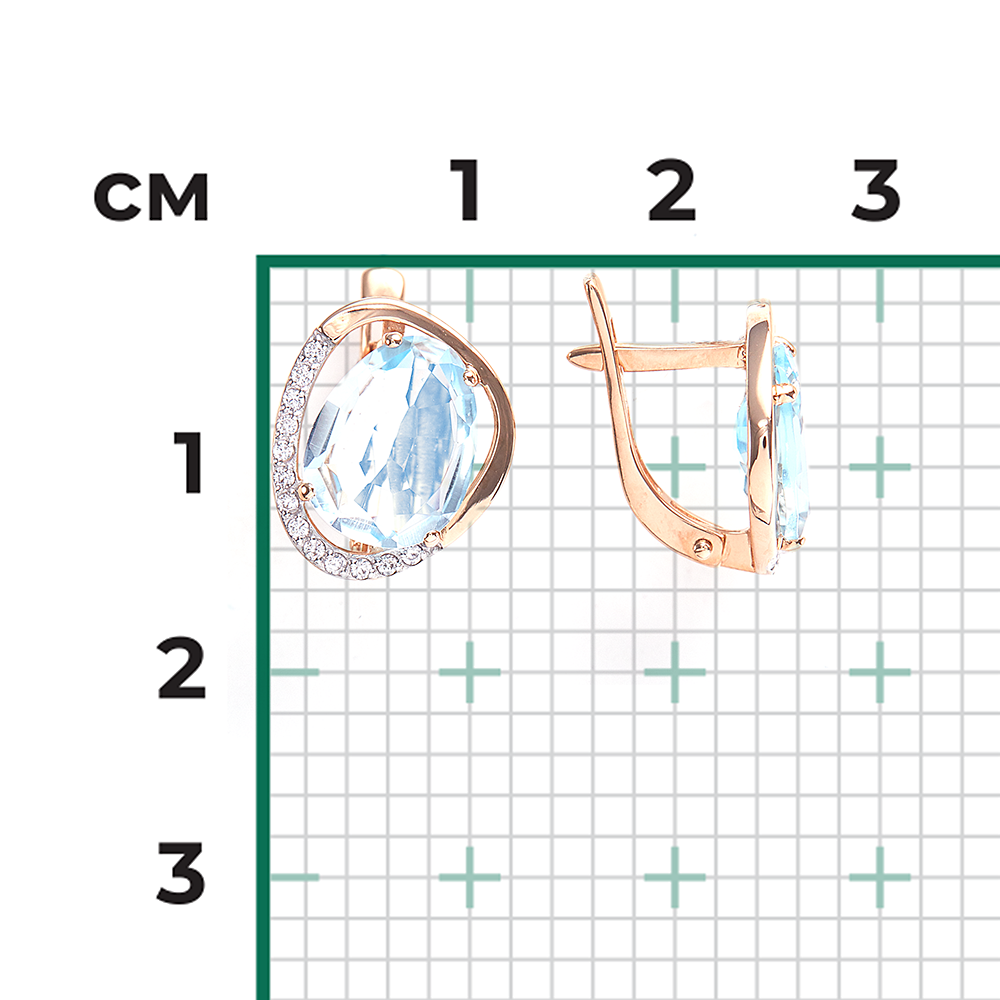 Серьги с английским замком из красного золота с топазом и фианитами 02-3190-00-207-1110-46