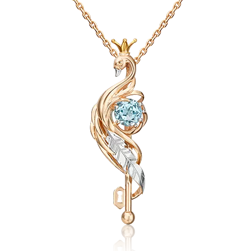 Подвеска «Царевна Лебедь» (пожелание любви) из комбинированного золота с топазом 03-3216-00-201-1111-76