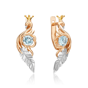 Серьги «Царевна Лебедь» (пожелание любви) с английским замком из комбинированного золота с топазом 02-4689-00-201-1111-76