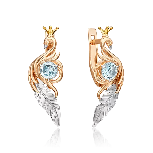 Серьги «Царевна Лебедь» (пожелание любви) с английским замком из комбинированного золота с топазом 02-4689-00-201-1111-76