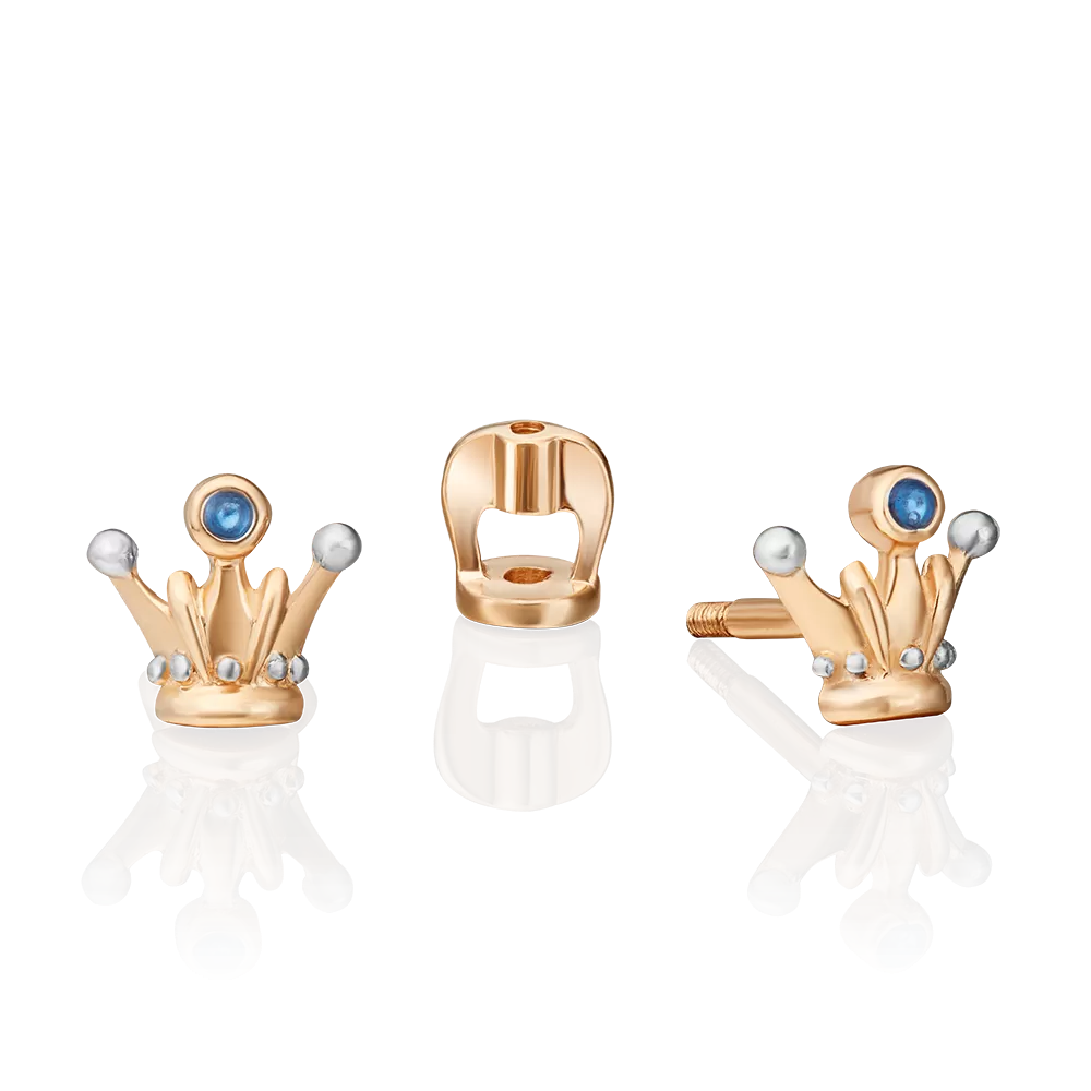 Серьги-пусеты «Короны» (пожелание любви) из красного золота с эмалью 02-4709-00-000-1110-59