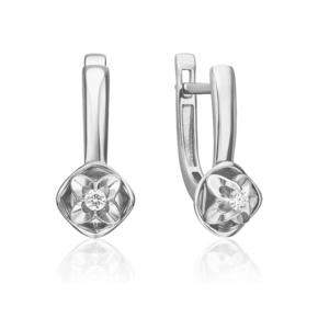 Серьги с английским замком из белого золота с бриллиантом