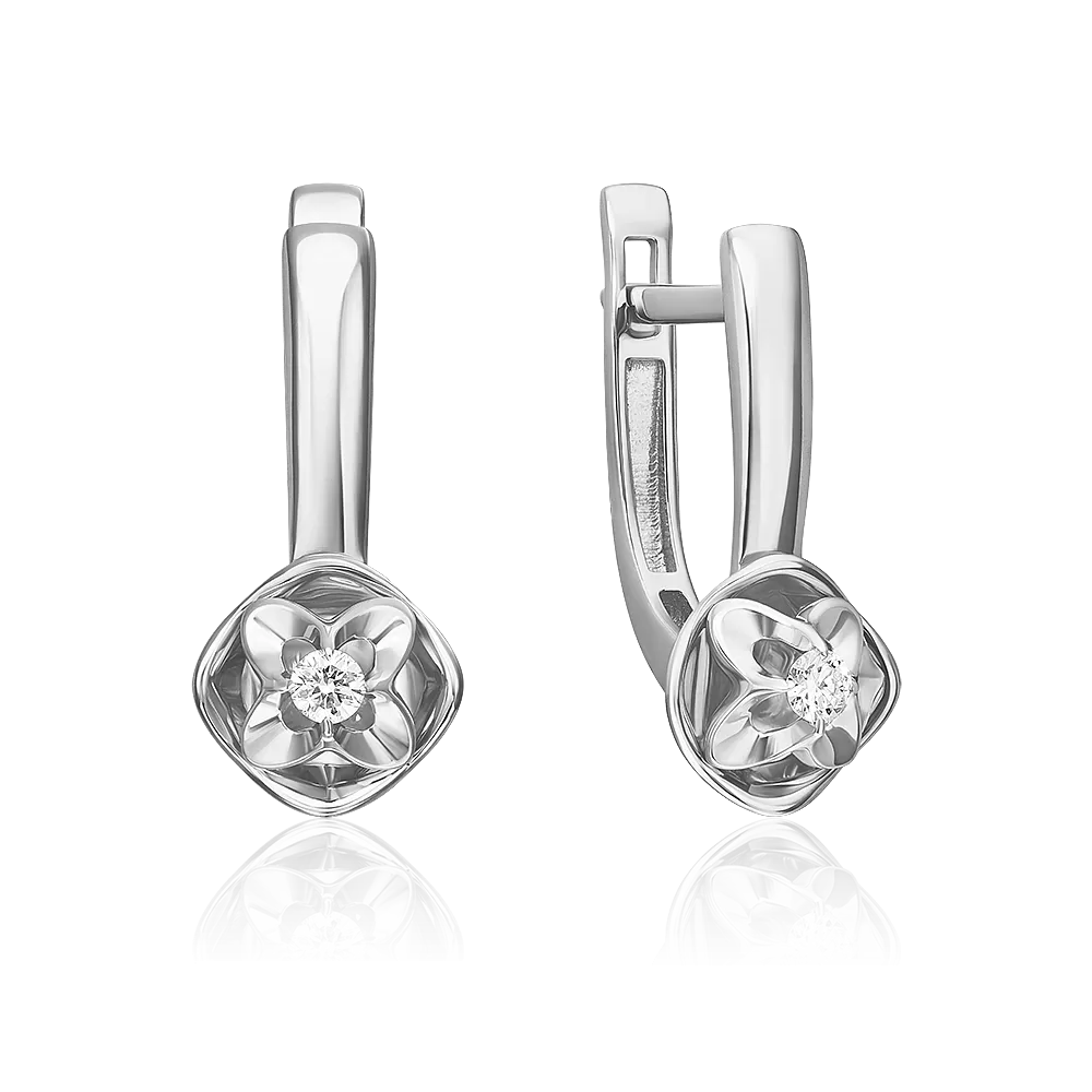 Серьги с английским замком из белого золота с бриллиантом 02-5343-00-101-1120