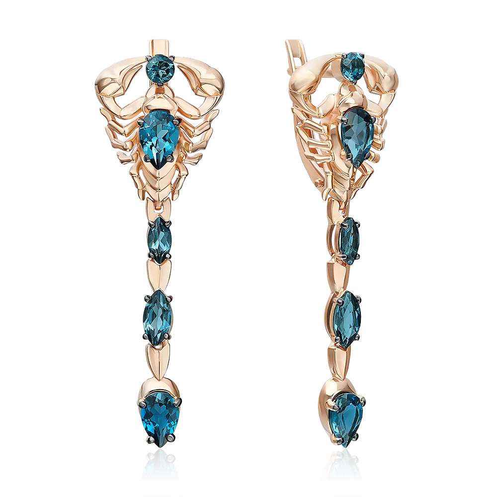 Серьги «Скорпионы» с английским замком из красного золота с топазом 02-5294-00-201-1110