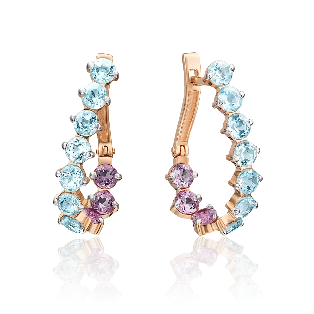 Серьги с английским замком из красного золота с топазами и аметистами 02-4578-00-225-1110-57