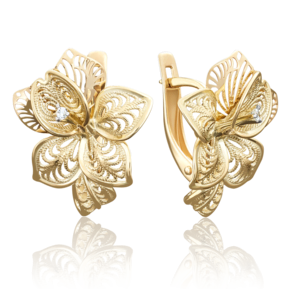 Серьги «Орхидеи» с английским замком из лимонного золота с фианитом 02-3900-00-401-1130-48