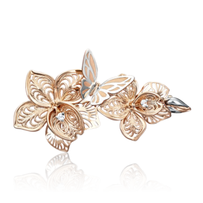 Брошь «Орхидеи» из красного золота с фианитами 04-0168-00-401-1110-48