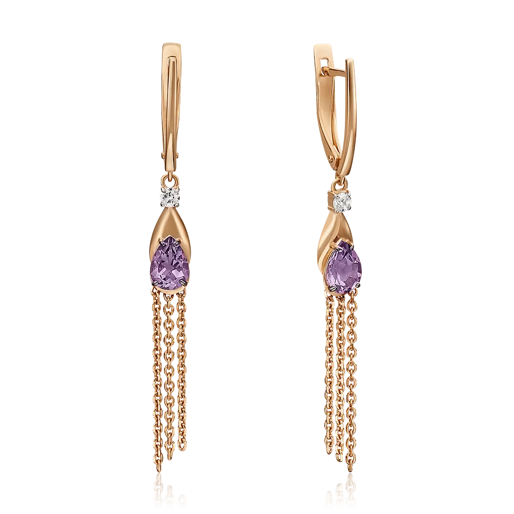 Серьги с английским замком из красного золота с аметистом и натуральным топазом white 02-4554-00-225-1110-57