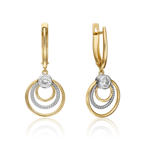 Серьги с английским замком из комбинированного золота с фианитом 02-4514-00-501-1121-38