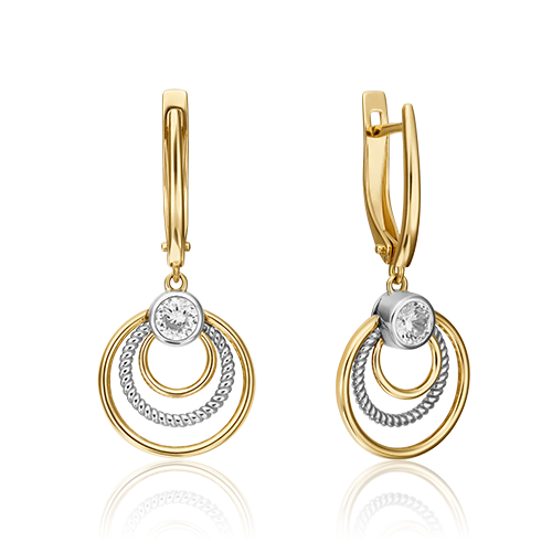 Серьги с английским замком из комбинированного золота с фианитом 02-4514-00-501-1121-38