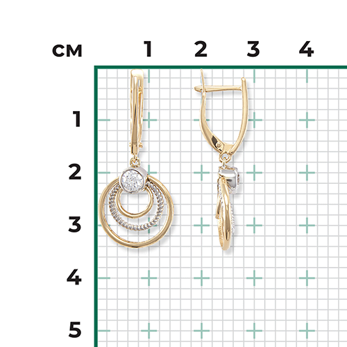 Серьги с английским замком из комбинированного золота с фианитом 02-4514-00-501-1121-38