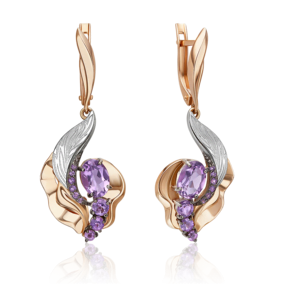 Серьги «Стихия Воздуха» из комбинированного золота с аметистами 02-5172-00-203-1111