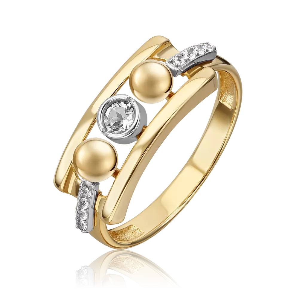 Кольцо «Дуэт форм» из комбинированного золота с натуральными топазами white 01-5515-00-201-1121