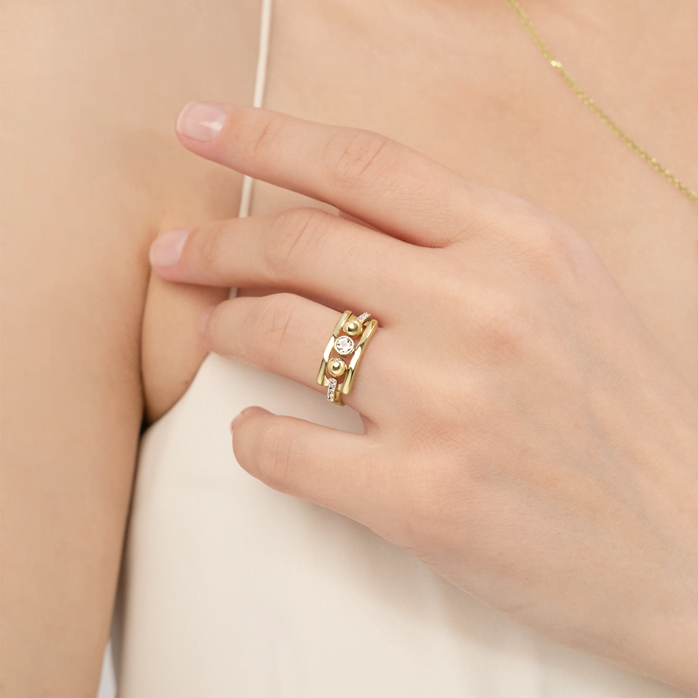 Кольцо «Дуэт форм» из комбинированного золота с натуральными топазами white 01-5515-00-201-1121