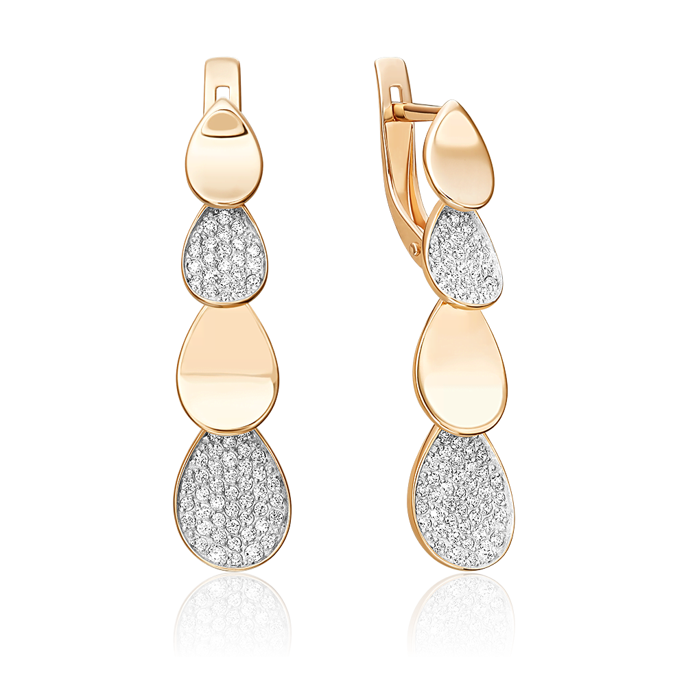 Серьги с английским замком из красного золота с фианитами 02-3428-00-401-1110-33