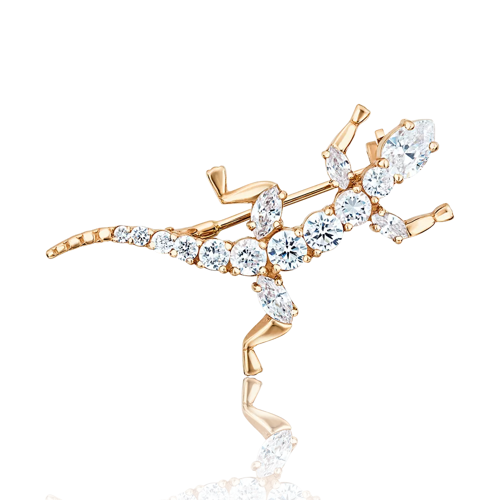 Брошь «Ящерица» из красного золота с фианитами 04-0103-00-401-1110-03
