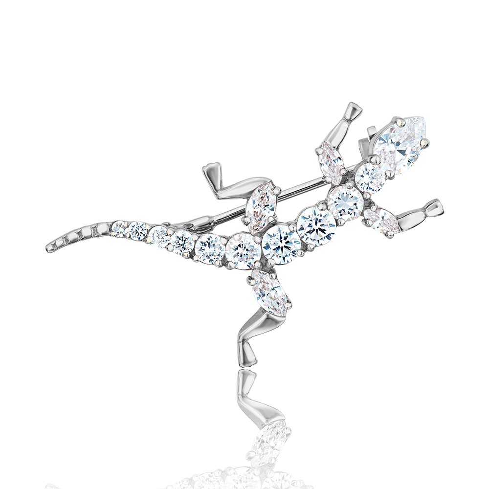 Брошь «Ящерица» из белого золота с фианитами 04-0104-00-401-1120-03