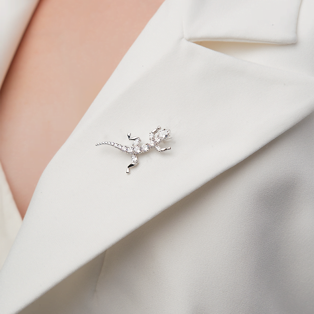 Брошь «Ящерица» из белого золота с фианитами 04-0104-00-401-1120-03