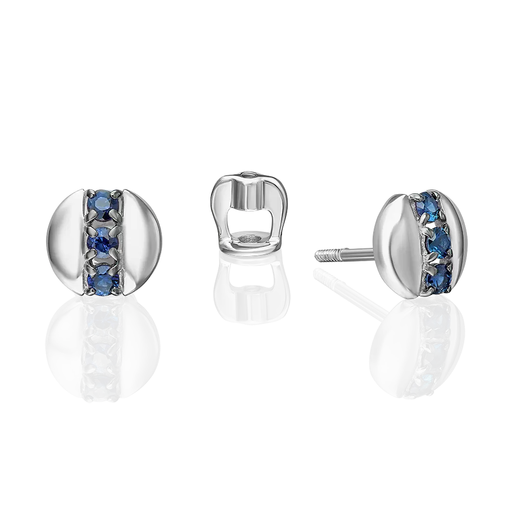 Серьги-пусеты из белого золота с сапфирами 02-5481-00-102-1120