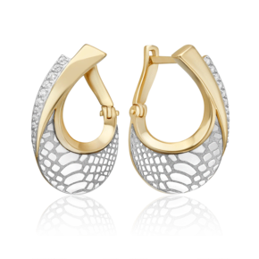 Серьги с принтом «Питон» из комбинированного золота с фианитами 02-5198-00-401-1121