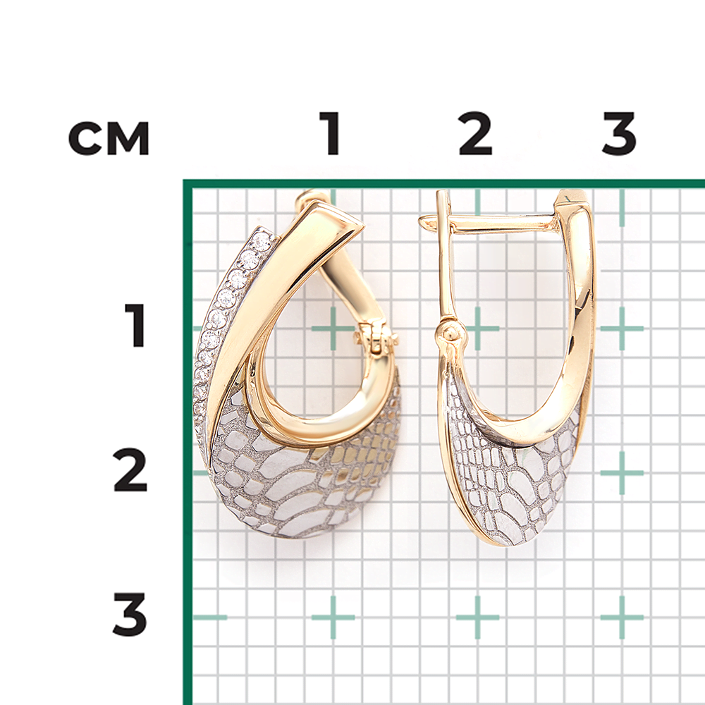 Серьги с принтом «Питон» из комбинированного золота с фианитами 02-5198-00-401-1121