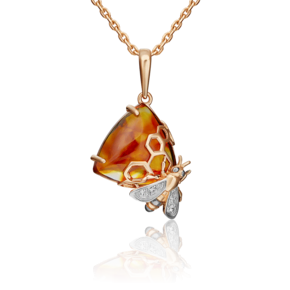 Подвеска «Пчела на сотах» из красного золота с янтарём и натуральными топазами white 03-3213-00-733-1110-57
