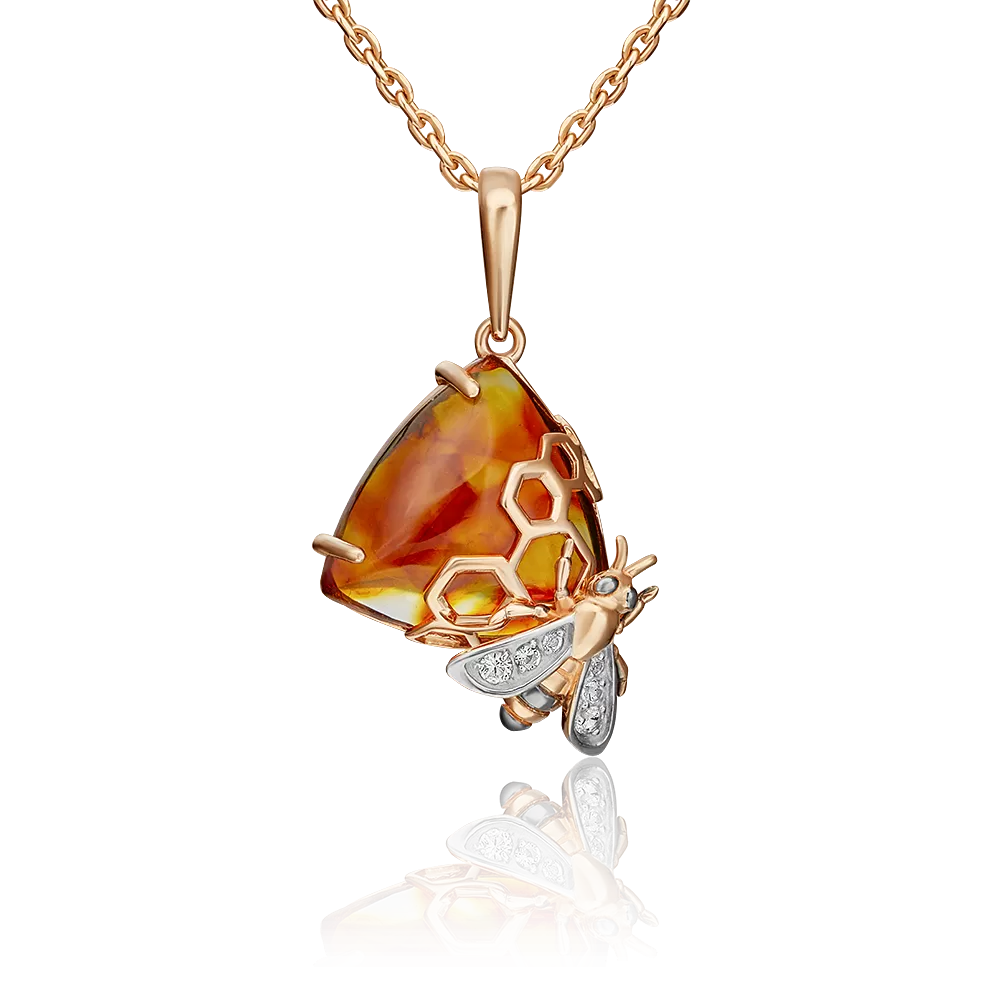 Подвеска «Пчела на сотах» из красного золота с янтарём и натуральными топазами white 03-3213-00-733-1110-57
