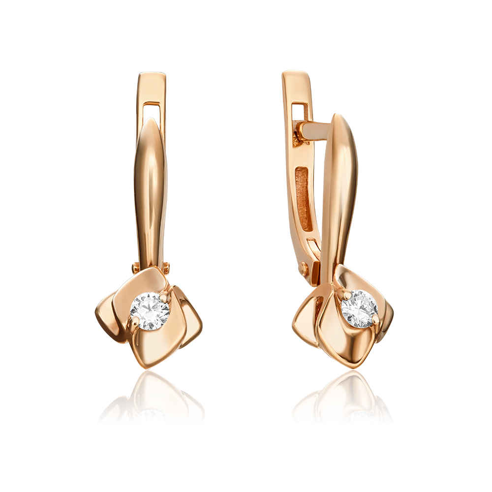 Серьги с английским замком из красного золота с бриллиантом 02-0966-00-101-1110-30