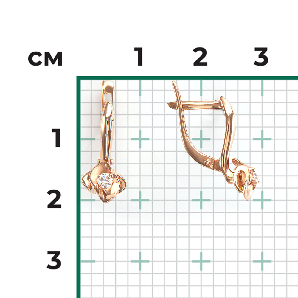 Серьги с английским замком из красного золота с бриллиантом 02-0966-00-101-1110-30