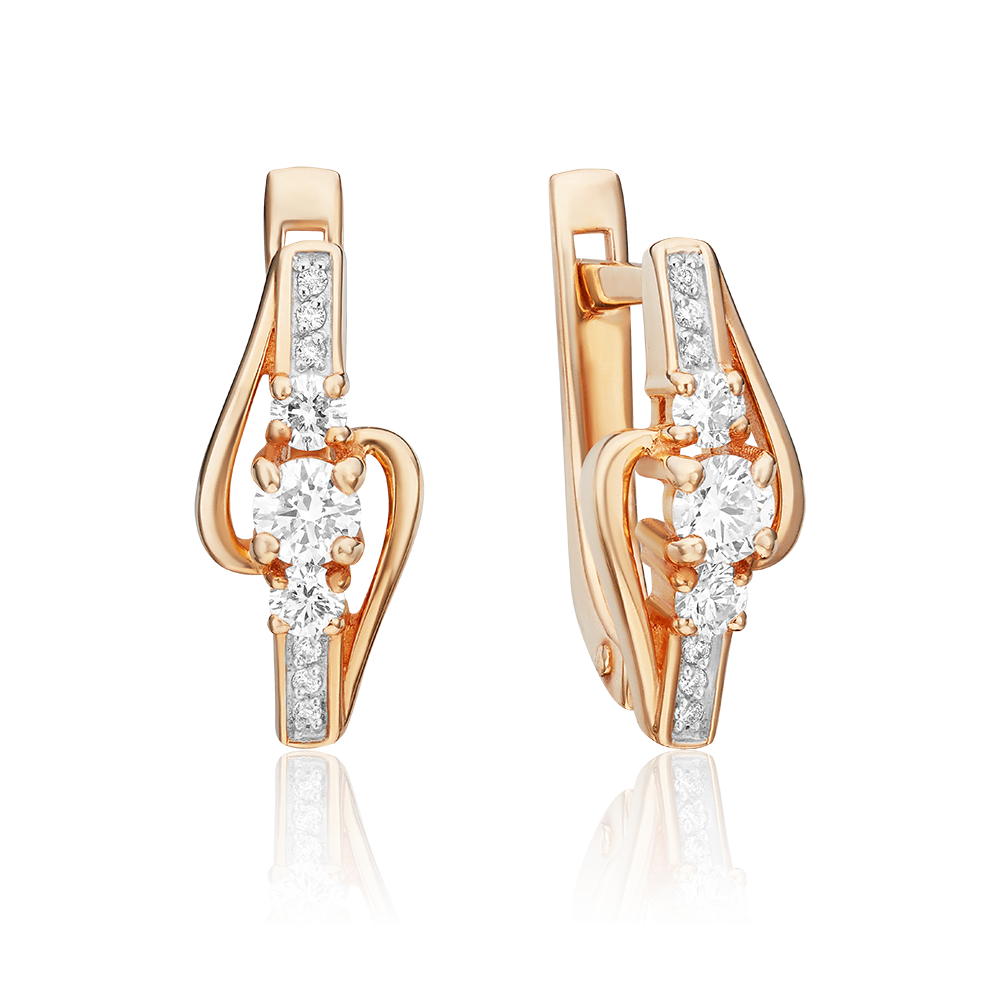 Серьги с английским замком из красного золота с бриллиантами 02-0971-00-101-1110-30