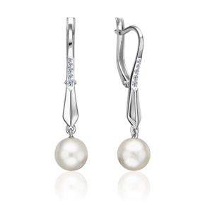 Серьги с английским замком из серебра с жемчугом культивированным и фианитами 02-5603-00-302-0200