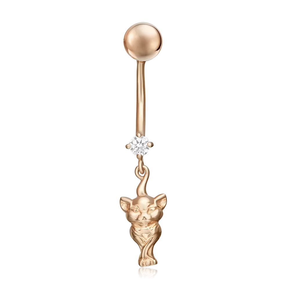 Пирсинг в пупок «Кошка» из красного золота с фианитом 06-2548-00-401-1110-03