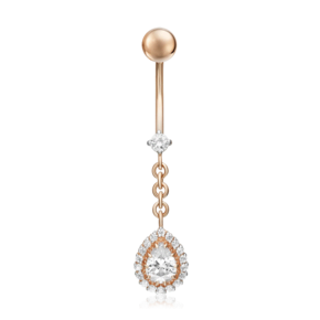 Пирсинг в пупок из красного золота с фианитами
