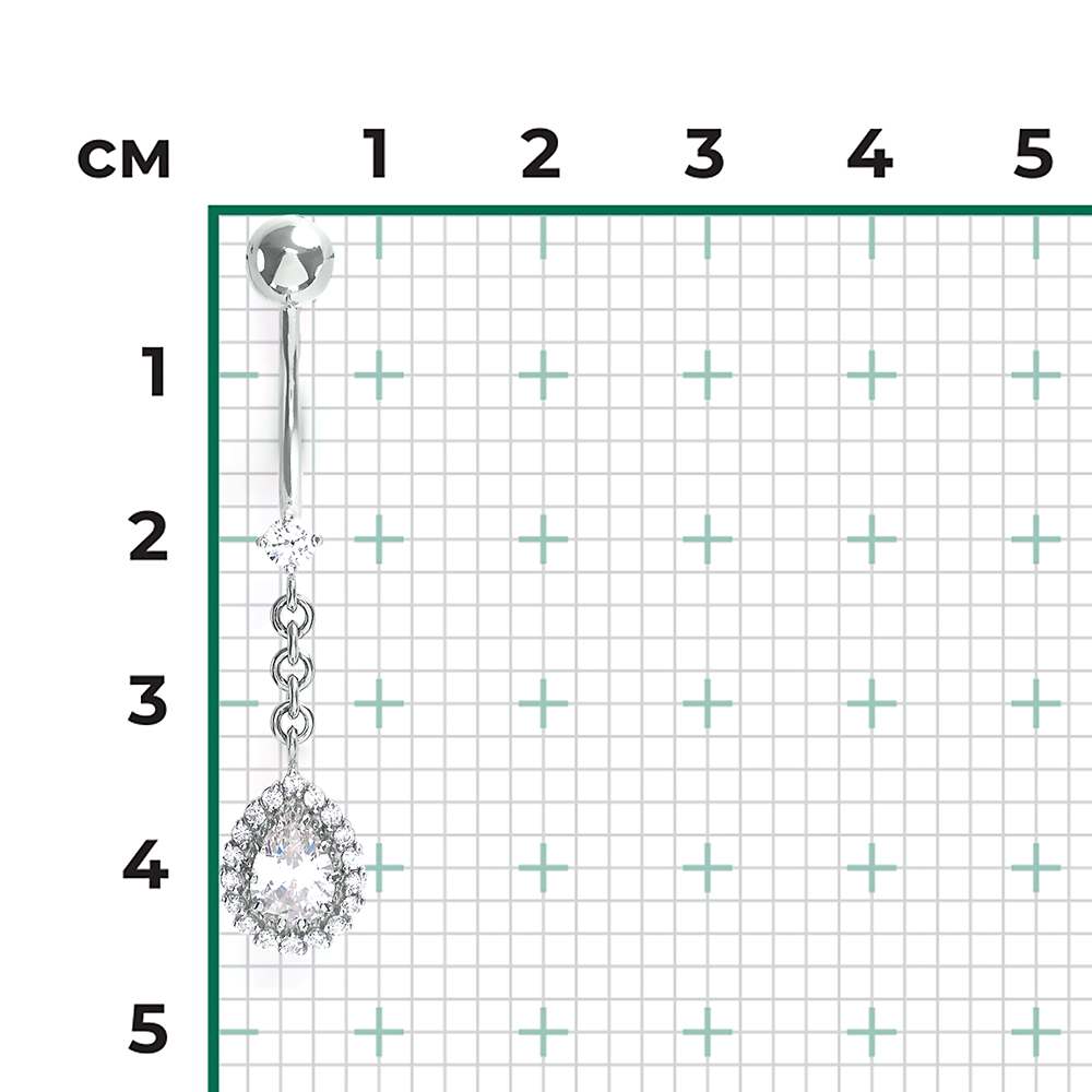 Пирсинг в пупок из белого золота с фианитами 06-2551-00-401-1120-23