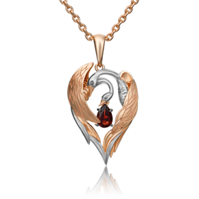 Подвеска «Лебеди» из красного золота с гранатом 03-2967-00-204-1110-57